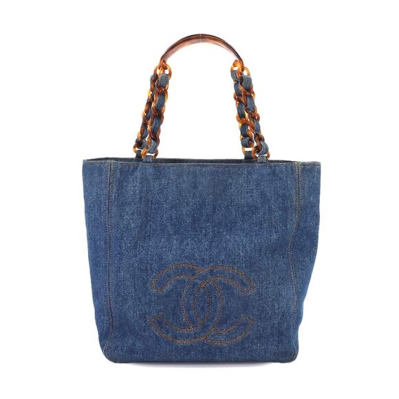 CHANEL Plastic Chain Tote Bag Denim Blue Vintage Purse CC Coco Logos 90249853 - Picture 1 of 11